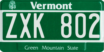 VT license plate ZXK802