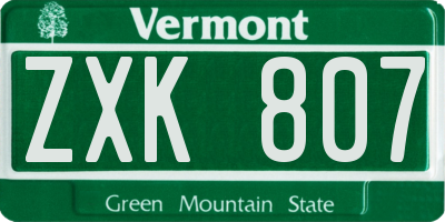 VT license plate ZXK807