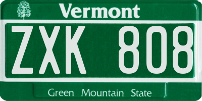VT license plate ZXK808