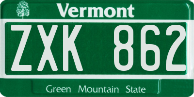 VT license plate ZXK862