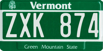 VT license plate ZXK874