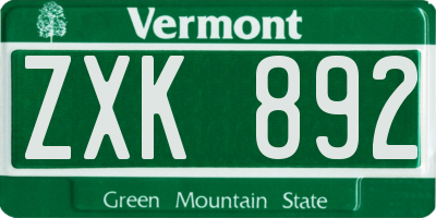 VT license plate ZXK892