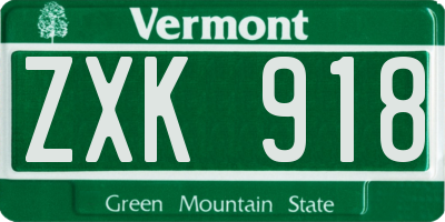VT license plate ZXK918