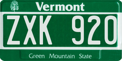 VT license plate ZXK920