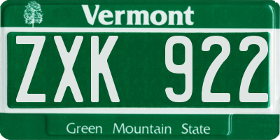 VT license plate ZXK922