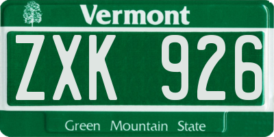 VT license plate ZXK926