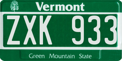 VT license plate ZXK933
