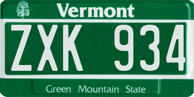VT license plate ZXK934