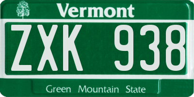 VT license plate ZXK938
