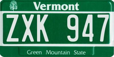 VT license plate ZXK947