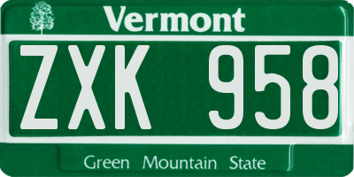 VT license plate ZXK958