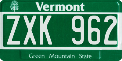 VT license plate ZXK962
