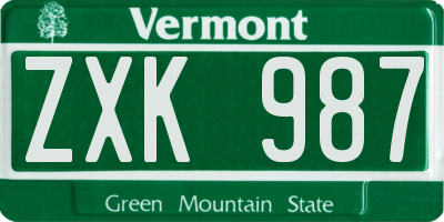 VT license plate ZXK987