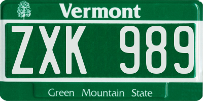 VT license plate ZXK989