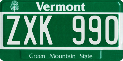 VT license plate ZXK990