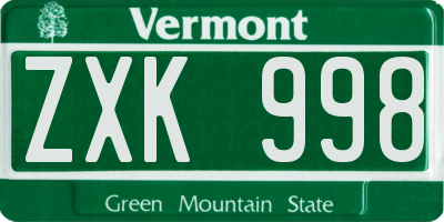 VT license plate ZXK998