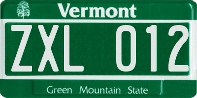 VT license plate ZXL012