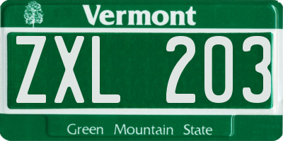 VT license plate ZXL203