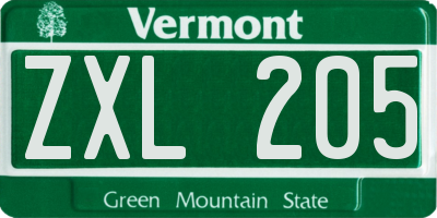VT license plate ZXL205