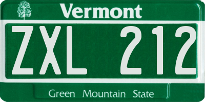 VT license plate ZXL212