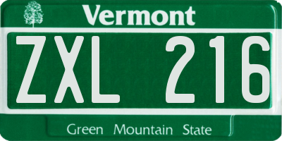 VT license plate ZXL216