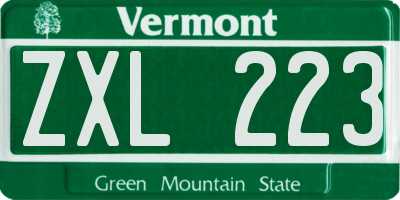 VT license plate ZXL223