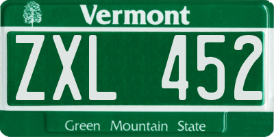 VT license plate ZXL452