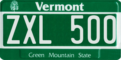 VT license plate ZXL500