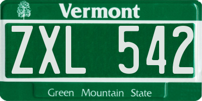 VT license plate ZXL542
