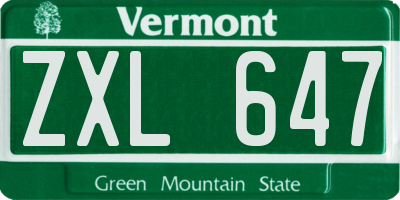 VT license plate ZXL647