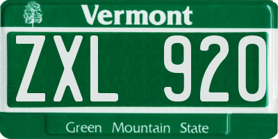 VT license plate ZXL920