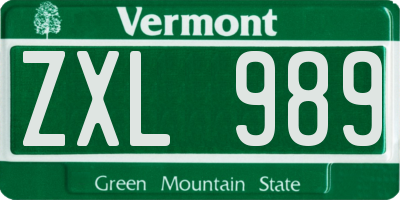 VT license plate ZXL989
