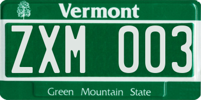 VT license plate ZXM003
