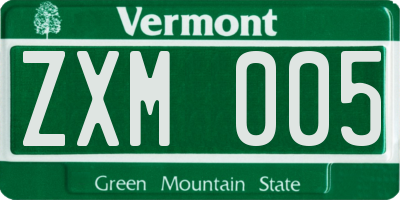 VT license plate ZXM005