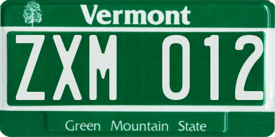 VT license plate ZXM012