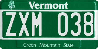 VT license plate ZXM038
