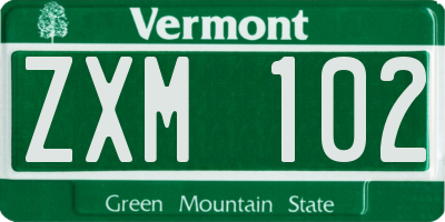 VT license plate ZXM102