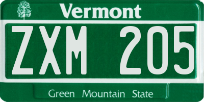 VT license plate ZXM205