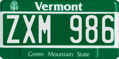 VT license plate ZXM986
