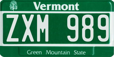 VT license plate ZXM989