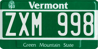 VT license plate ZXM998