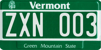 VT license plate ZXN003
