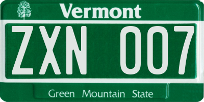 VT license plate ZXN007