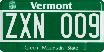 VT license plate ZXN009