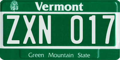 VT license plate ZXN017