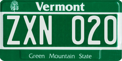 VT license plate ZXN020