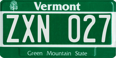 VT license plate ZXN027