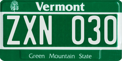 VT license plate ZXN030