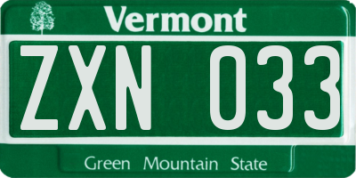 VT license plate ZXN033