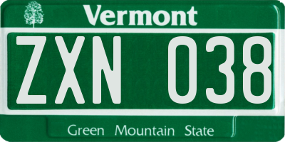 VT license plate ZXN038